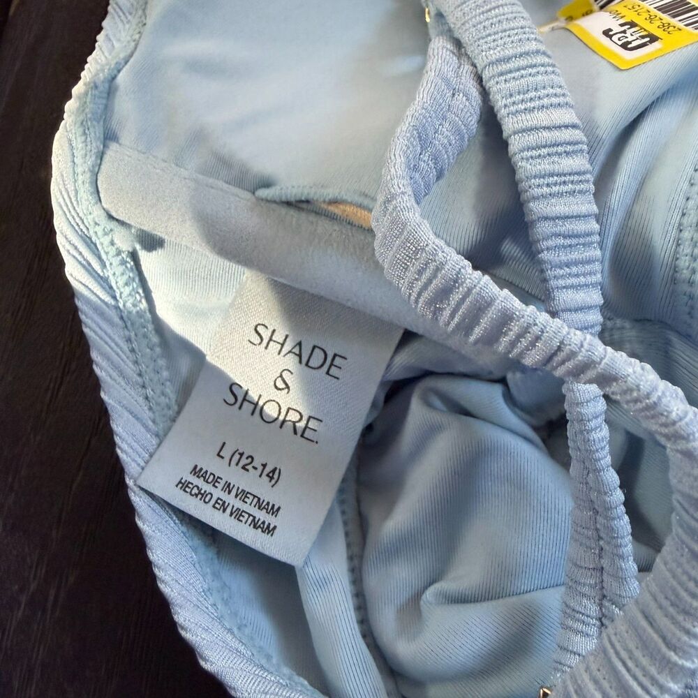 Shade & Shore NWOT Blue Crinkle Tunneled Sun Charm One Piece Swimsuit Size L - Picture 4 of 7